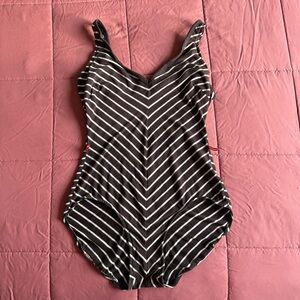 VINTAGE - One piece swimsuit striped brown and White